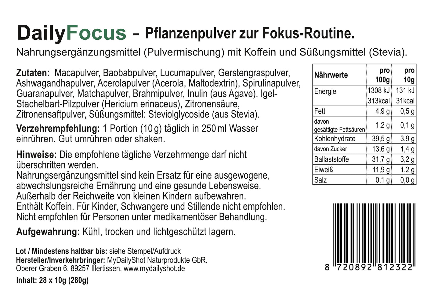 DailyFocus – 4 Wochen Packung - 28 Sachets klarer Fokus-Zustand.