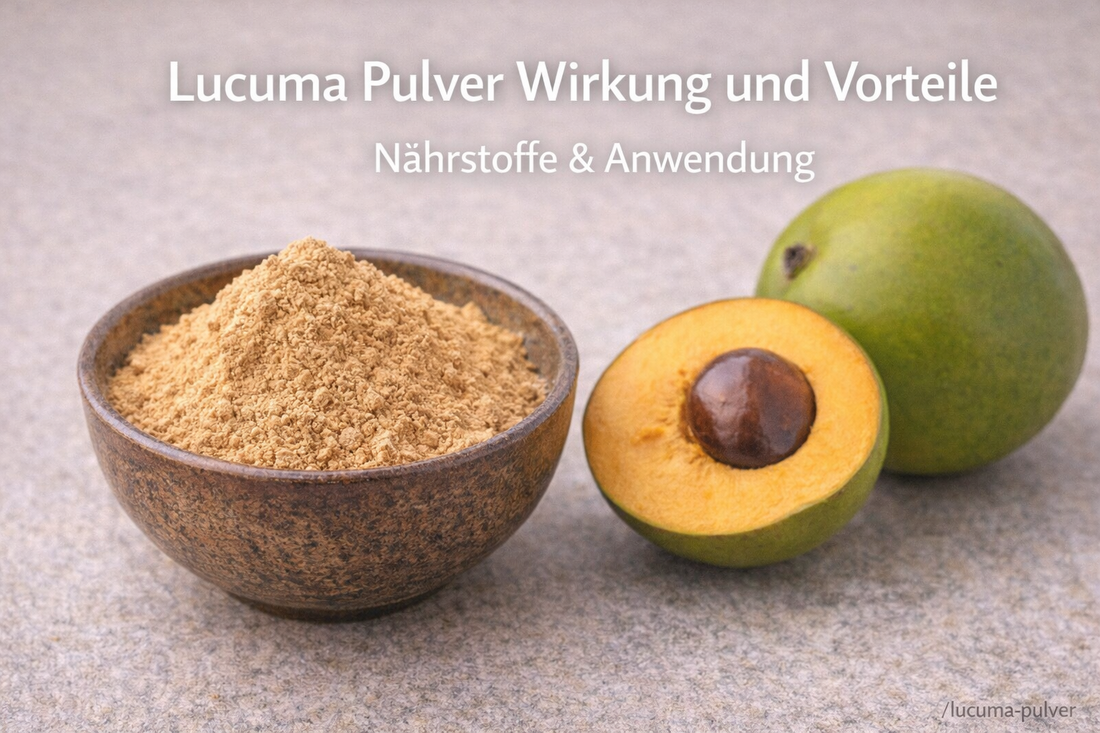 Lucuma Pulver und Lucuma Frucht als natürliches Superfood mit karamellartigem Geschmack und wertvollen Nährstoffen
